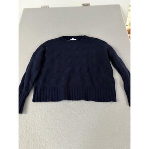 a loves a Sweater Womens XS Navy Blue Crewneck Diamond‎ Knit Wool Blend Ribbed